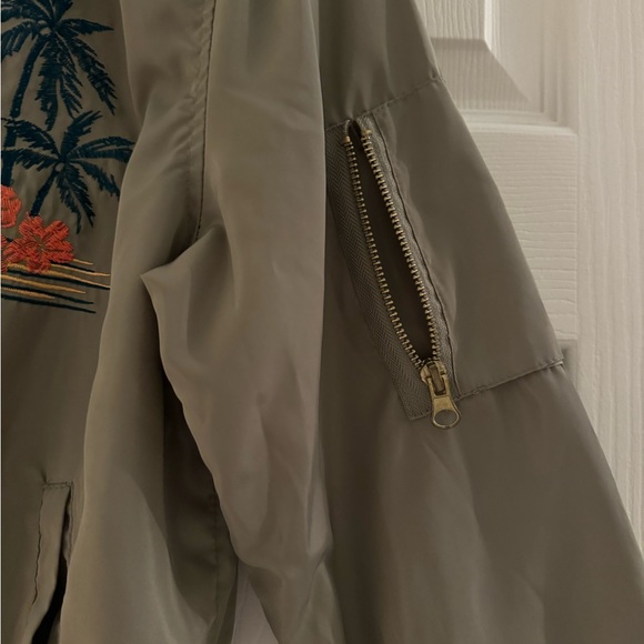 Olive Green Lovetree palm tree embroidered bomber jacket - Picture 6 of 6